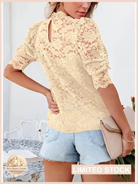 Lace Floral Long Sleeve Blouse Elegant Chic Dressy Casual Tops - Picture 4 of 7